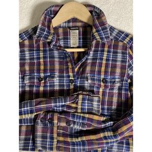 Patagonia Shirt Women's Sz 2 Button-Up Long Sleeve Blue Plaid Flannel Outdoors